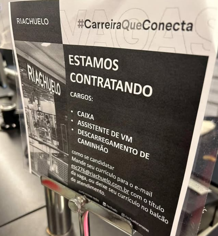 Vaga de emprego para Caixa Assistente de VM e Descarregamento de Caminhão na empresa Riachuelo em Belém e região nesta segunda (25/08)