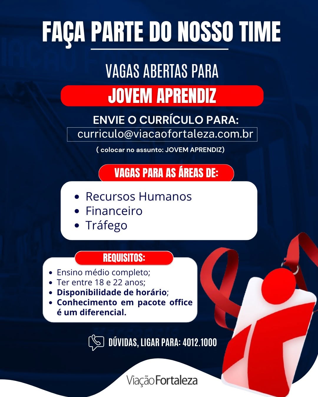 Vagas de emprego para Jovem Aprendiz na Viação Fortaleza em Fortaleza e região nesta terça (12/08)