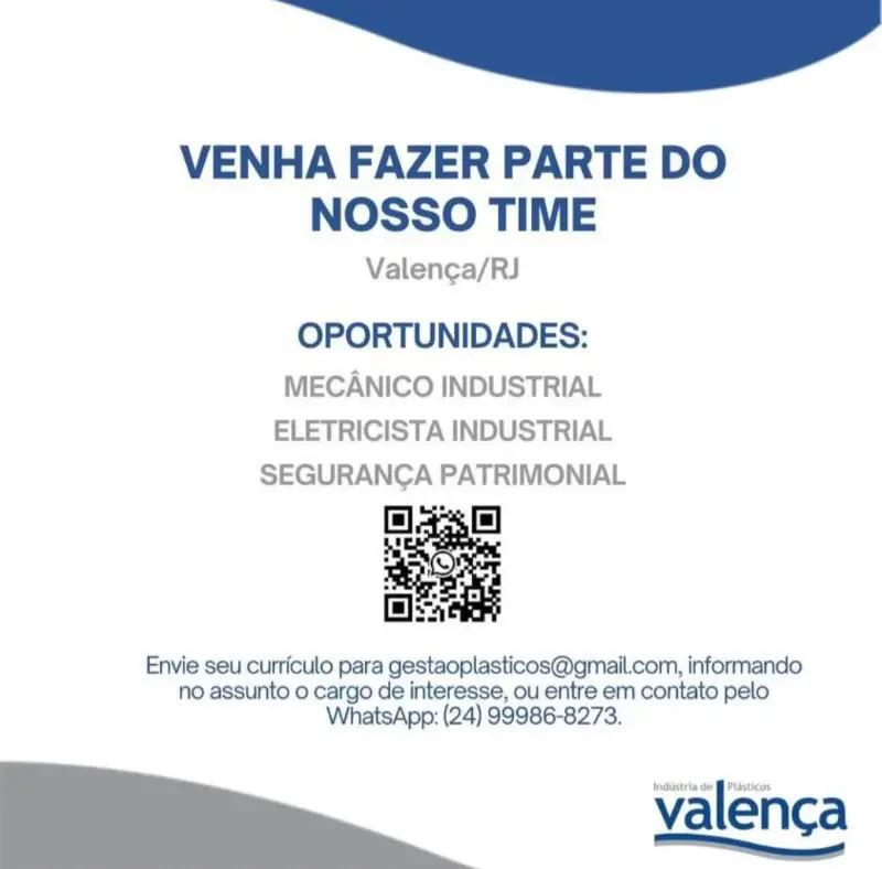 3 Vagas de emprego para Mecânico Industrial, Eletricista Industrial, Segurança Patrimonial na empresa Valença em 10/09