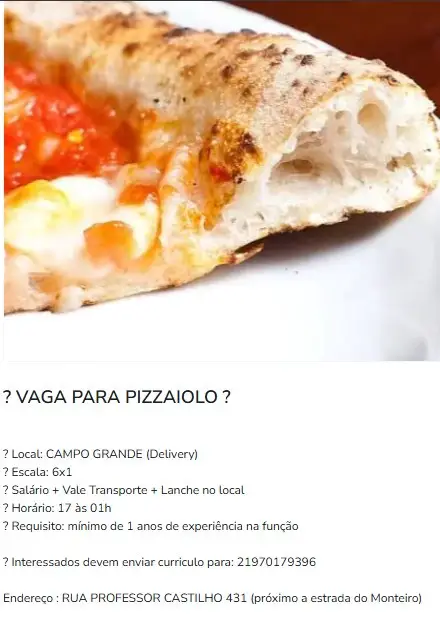 1 Vaga de emprego para Pizzaiolo na empresa Delivery em 10/09