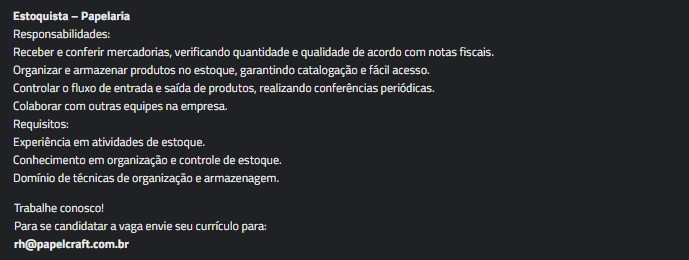 1 Vaga de emprego para Estoquista na empresa Papelcraft em 10/09