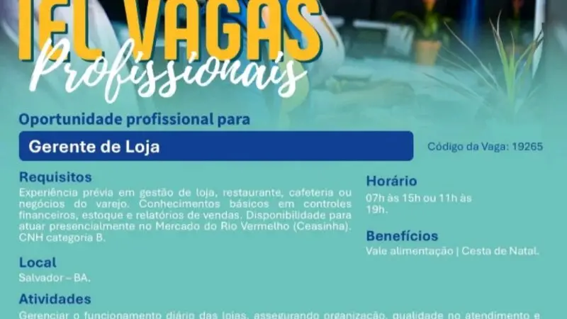 1 Vaga de emprego para Gerente De Loja na empresa IEL Vagas em 10/09