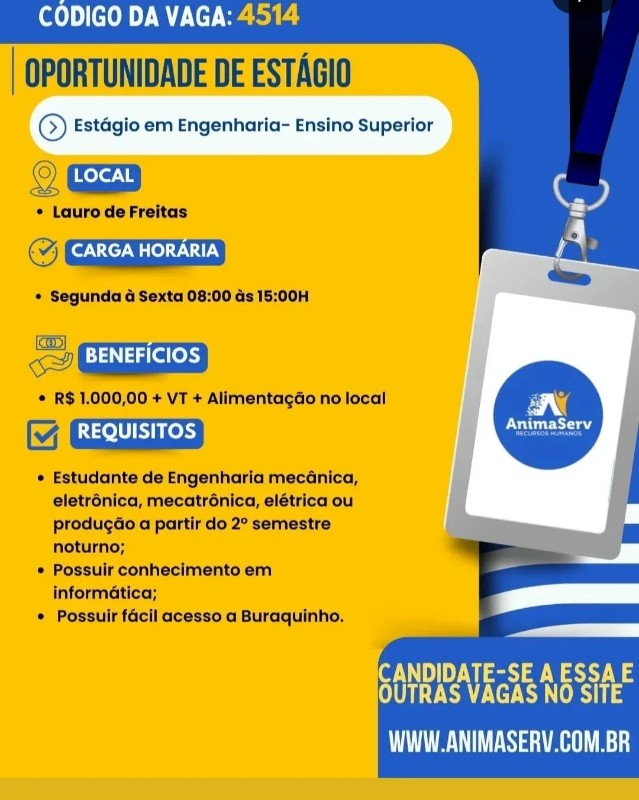 1 Vaga de emprego para Estágio De Engenharia na empresa Animserv Recursos Humanos em 18/09