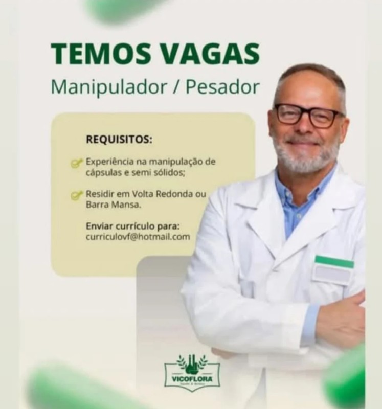 1 Vaga de emprego para Manipulador, Pesador na empresa Vicoflora, Volta Redonda Ou Barra Mansa em 20/09