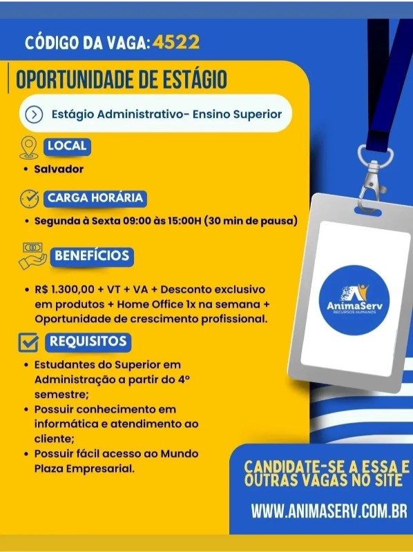 1 Vaga de emprego para Estágio Administrativo na empresa Animserv Recursos Humanos em 18/09