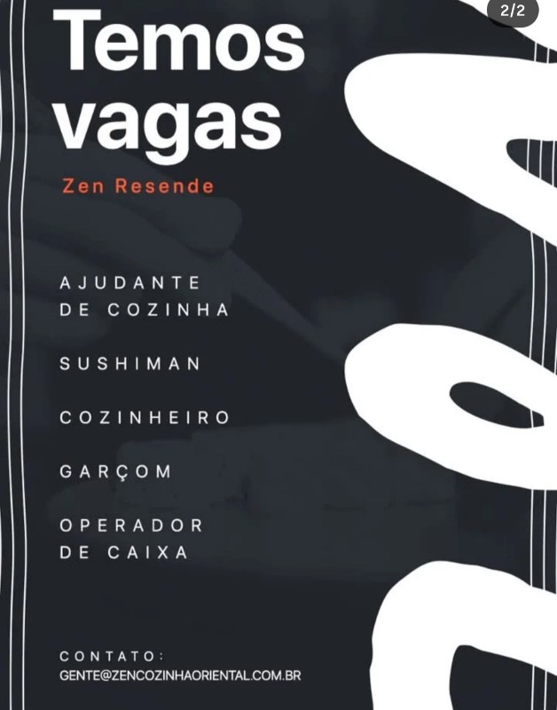 5 Vagas de emprego para Ajudante De Cozinha, Sushiman, Cozinheiro, Garçom, Operador De Caixa na empresa Zen em 20/09