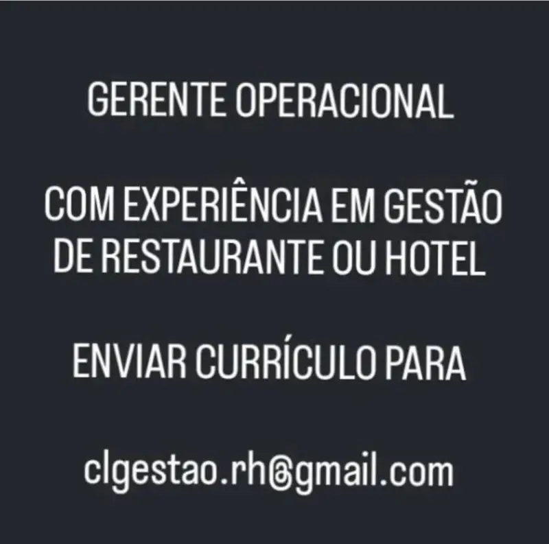 1 Vaga de emprego para Gerente Operacional no Segmento Restaurante em 11/09