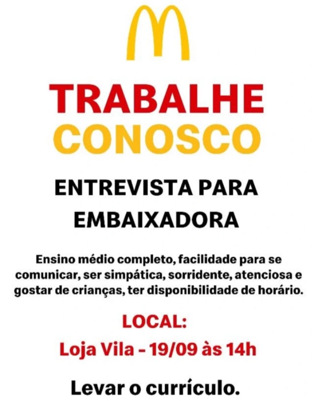 1 Vaga de emprego para Embaixadora na empresa Loja Vila em 20/09
