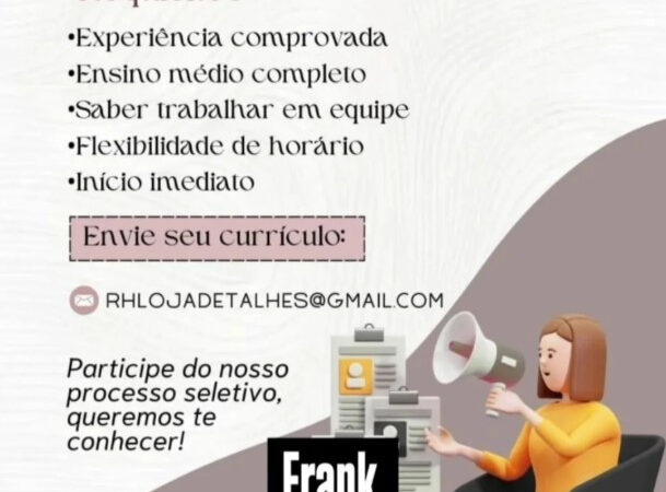 1 Vaga de emprego para Vendedora na empresa Loja de Detalhes em 11/09