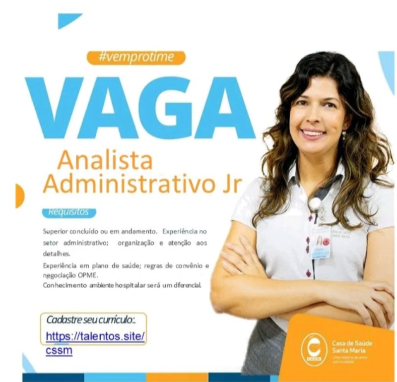 1 Vaga de emprego para Analista Administrativo Jr na empresa Casa De Saúde Santa Maria em 20/09