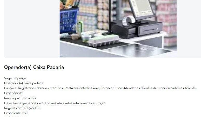 1 Vaga de emprego para Operador A De Caixa Padaria na empresa Padaria C Amorim em 11/09