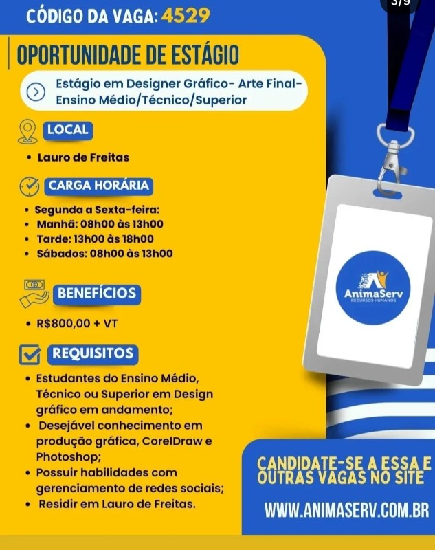 1 Vaga de emprego para Estágio De Designer Gráfico, Arte Final na empresa Animserv Recursos Humanos em 18/09