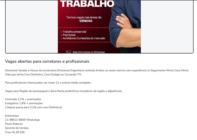 2 Vagas de emprego para Corretor, Profissional, Estagiário sem experiência na empresa Direcional Vendas a House da Construtora Direcional Engenharia em 23/09