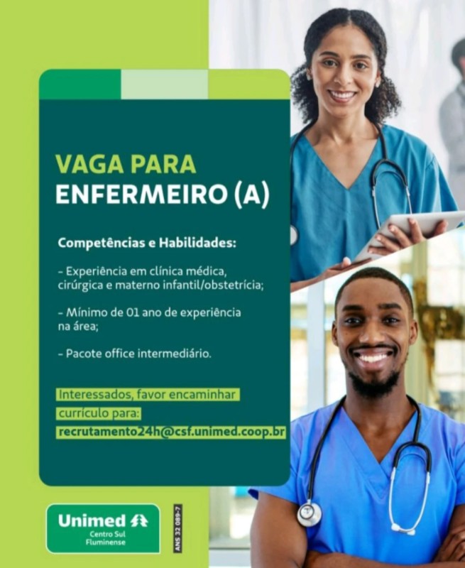 1 Vaga de emprego para Enfermeiro Ou Enfermeira na empresa Unimed em 20/09