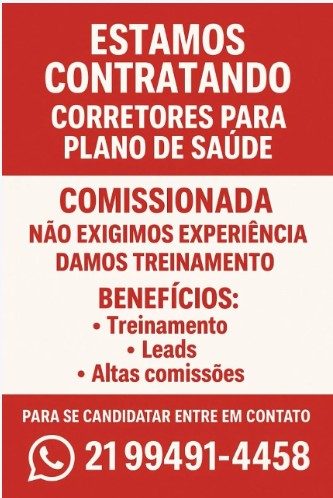 1 Vaga de emprego para Corretor Para Plano De Saúde sem experiência na Cidade Rio de Janeiro em 26/09