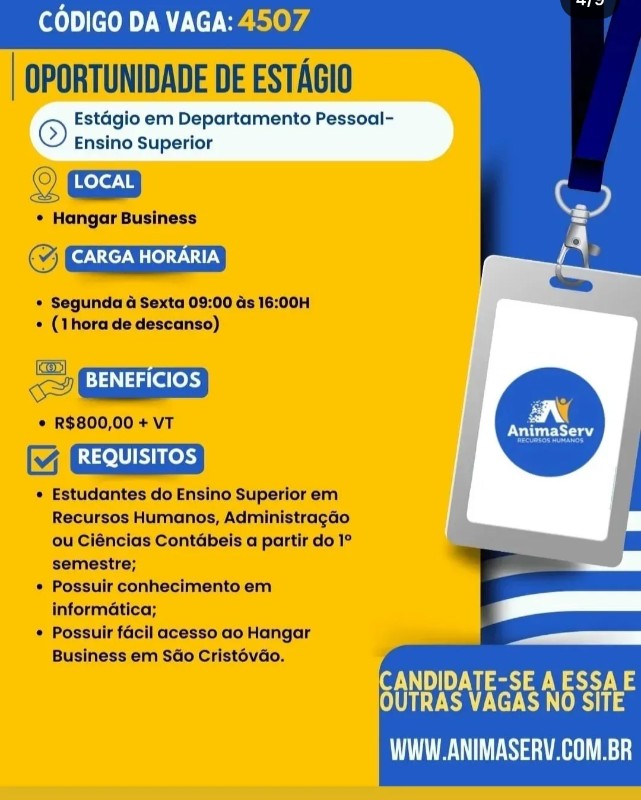 1 Vaga de emprego para Estágio De Departamento Pessoal na empresa Animserv Recursos Humanos em 18/09