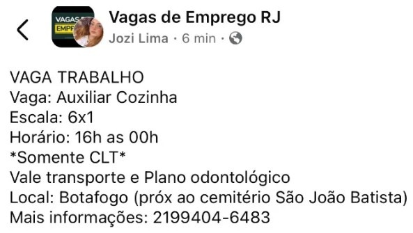 1 Vaga de emprego para Auxiliar De Cozinha na empresa Local Botafogo em 11/09
