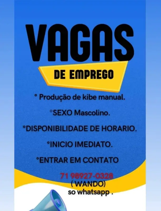 1 Vaga de emprego para Produção De Kibe Manual na Cidade Salvador em 10/09