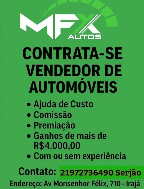 1 Vaga de emprego para Vendedor De Automóveis sem experiência na empresa Mfx Autos em 18/09