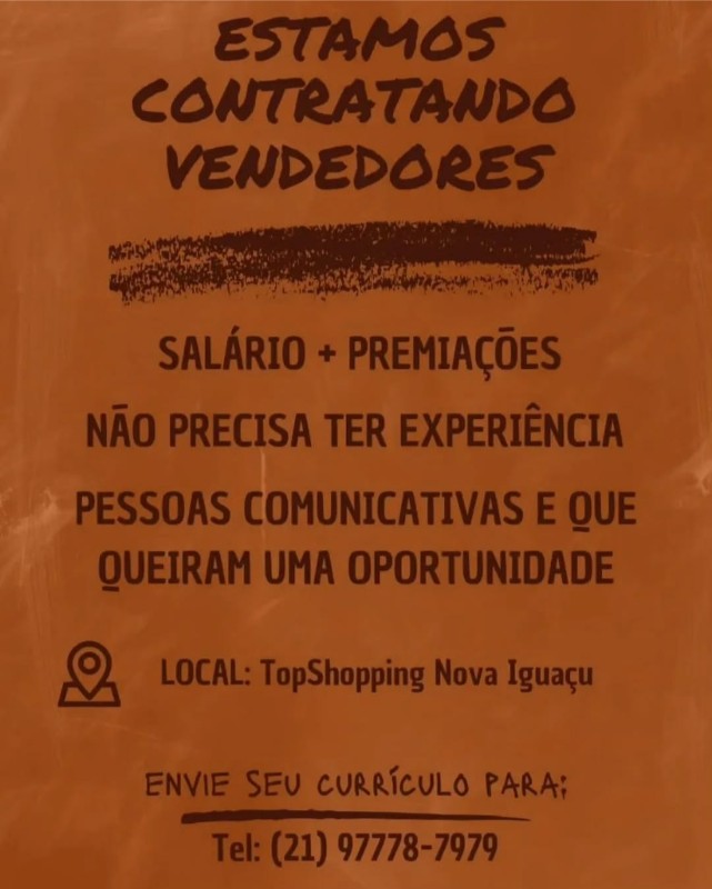 1 Vaga de emprego para Vendedor Ou Vendedora sem experiência na empresa Topshopping Nova Iguaçu em 19/09