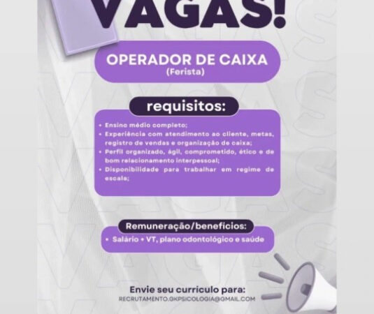 1 Vaga de emprego para Operador De Caixa Ferista na empresa GK Grupo em 10/09