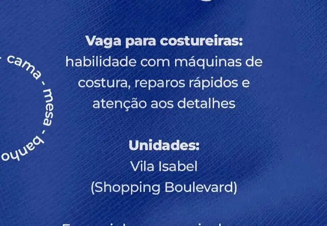 1 Vaga de emprego para Costureira na empresa Teciplast em 09/09