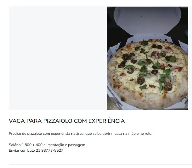 1 Vaga de emprego para Pizzaiolo na Cidade Rio de Janeiro em 11/09