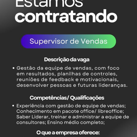 1 Vaga de emprego para Supervisor De Vendas na empresa Inspace em 10/09