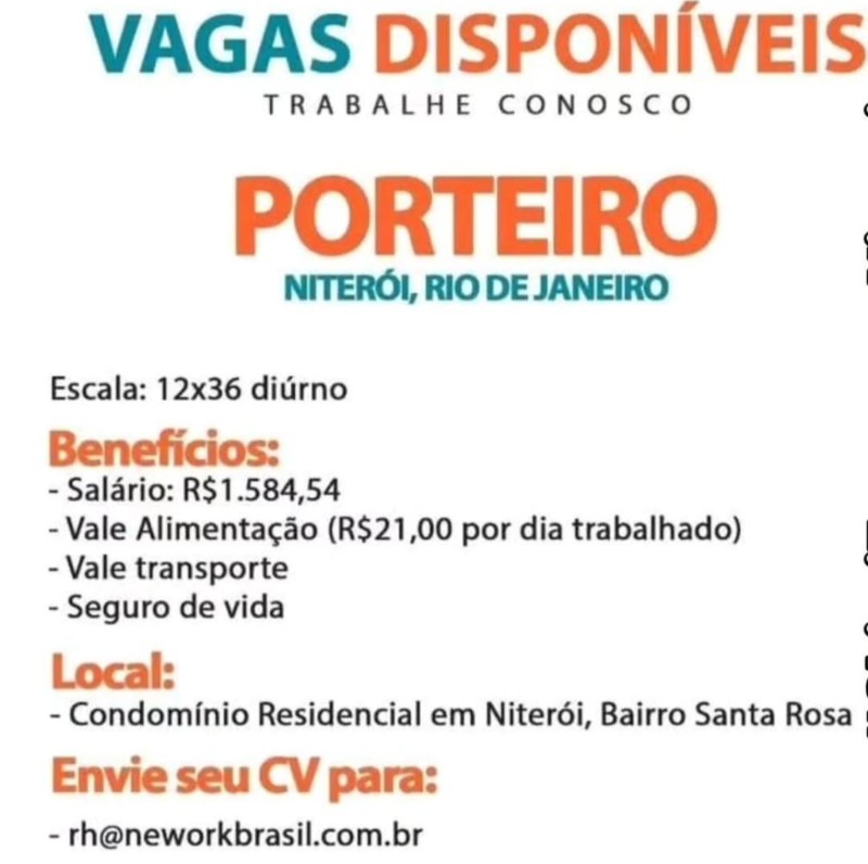 1 Vaga de emprego para Porteiro na empresa Nework Brasil em 18/09