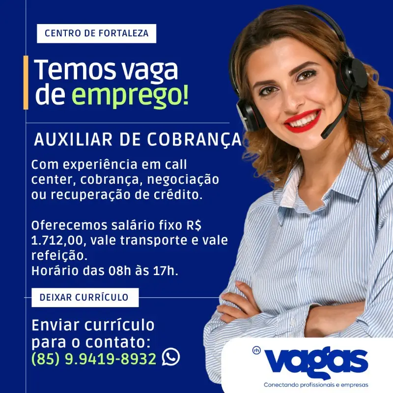 1 Vaga de emprego para Auxiliar De Cobrança na empresa segmento de serviços em 08/09