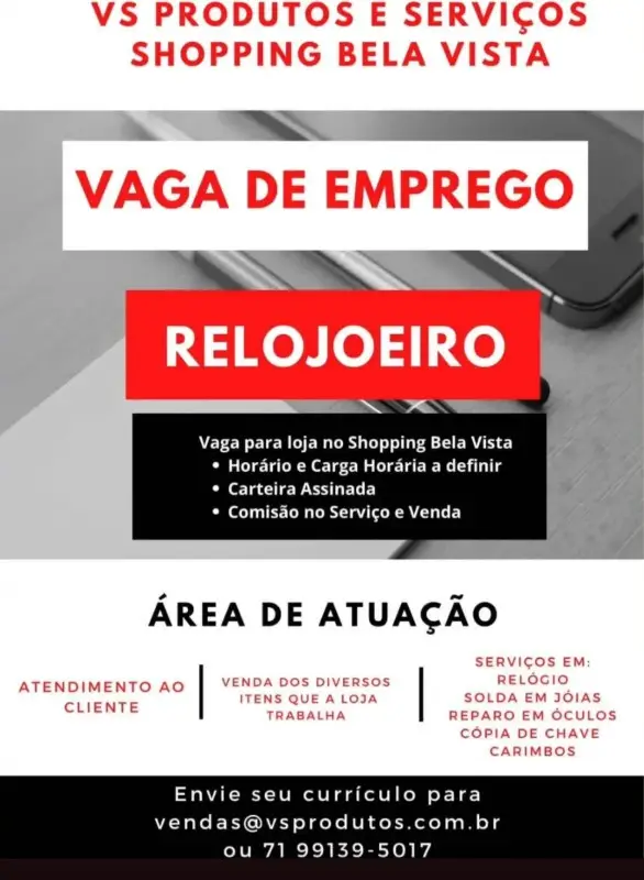1 Vaga de emprego para Relojoeiro na empresa VS Produtos e Serviços em 10/09