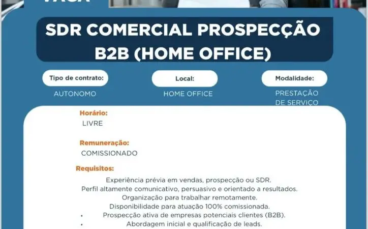 1 Vaga de emprego para Sdr Comercial Prospecção B2b Home Office na empresa Rhf Talentos em 09/09