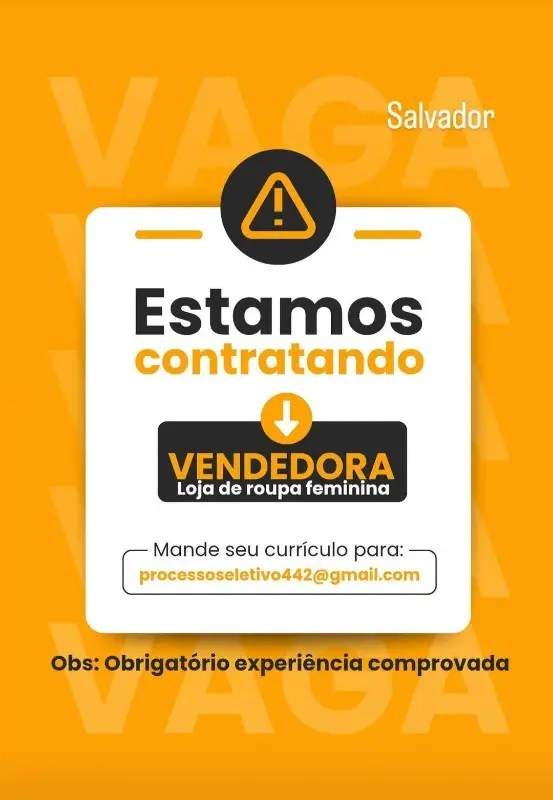 1 Vaga de emprego para Vendedora Loja De Roupa Feminina na Cidade Salvador em 10/09