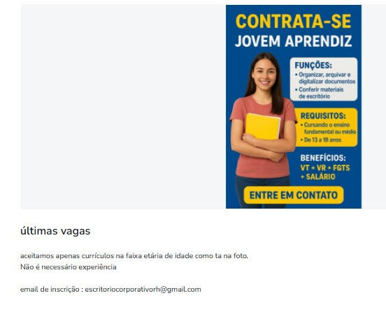 1 Vaga de emprego para Jovem Aprendiz sem experiência na empresa Escritório Corporaivo em 11/09