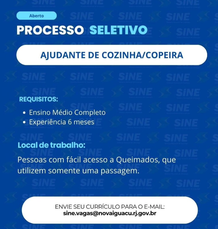 2 Vagas de emprego para Ajudante De Cozinha E Copeira na empresa Sine em 18/09