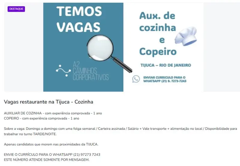2 Vagas de emprego para Auxiliar De Cozinha E Copeiro na empresa Caminhos Corporativos em 11/09