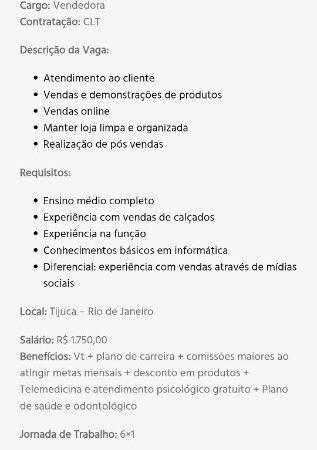 1 Vaga de emprego para Vendedora na empresa Marechal Vendas em 09/09
