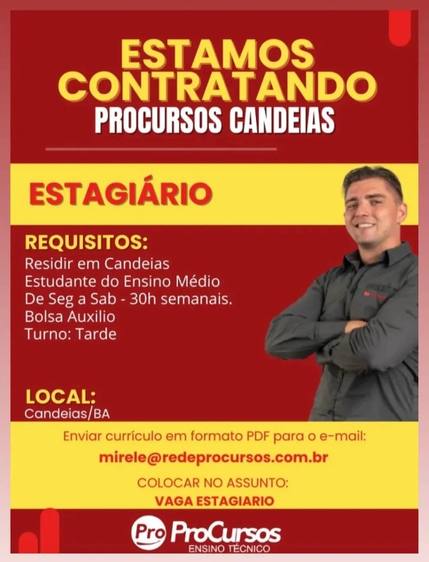 1 Vaga de emprego para Estagiário na empresa Pro Cursos Candeias em 18/09