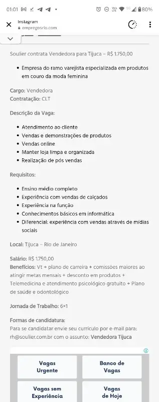 1 Vaga de emprego para Vendedora na empresa Marechal Vendas em 09/09
