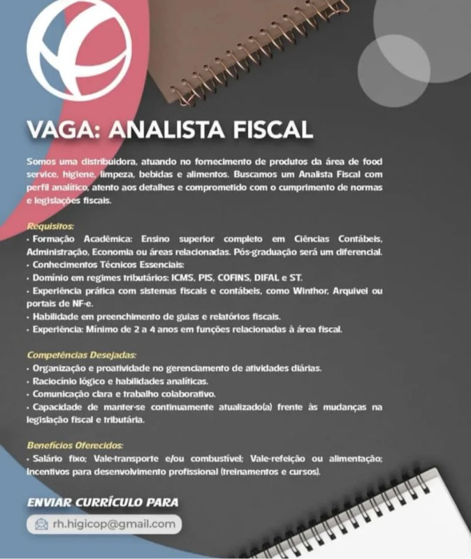 1 Vaga de emprego para Analista Fiscal na empresa Higicop em 18/09