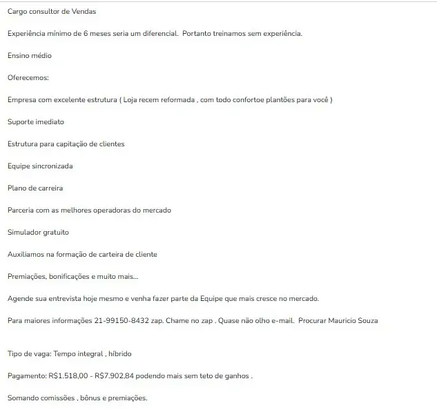 1 Vaga de emprego para Consultor De Vendas sem experiência na Cidade Rio de Janeiro em 11/09