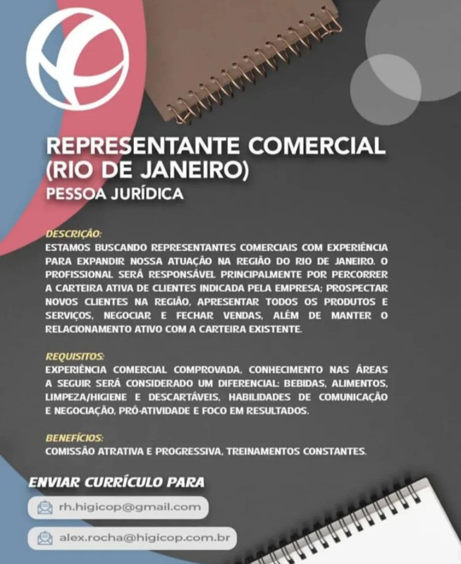 1 Vaga de emprego para Representante Comercial na empresa Higicop em 18/09