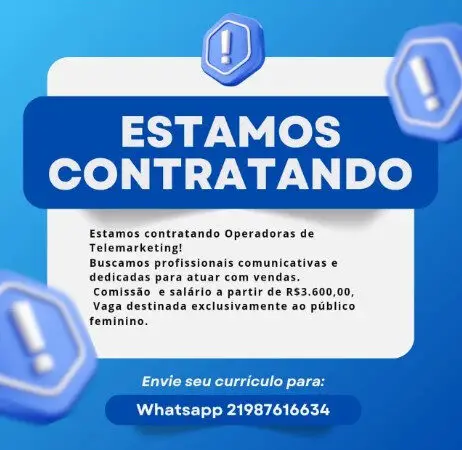 1 Vaga de emprego para Operadora De Telemarketing na Cidade Rio de Janeiro em 11/09