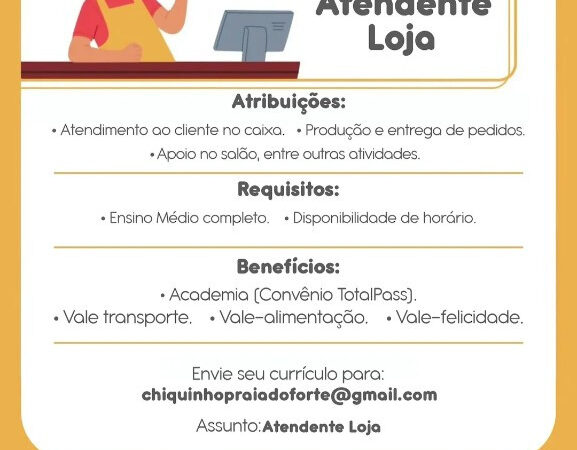 1 Vaga de emprego para Atendente Loja na empresa Chiquinho Praia do Forte em 10/09