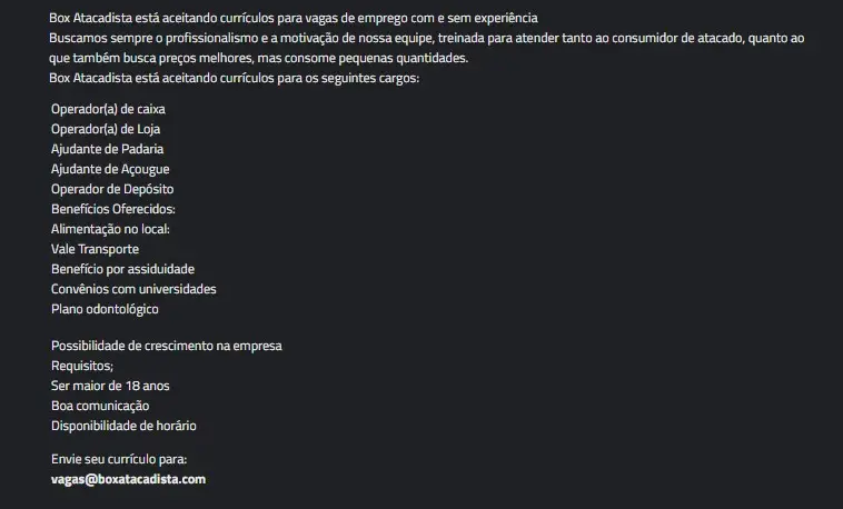 6 Vagas de emprego para Operador A De Caixa, Operador A De Loja, Ajudante De Padaria, Ajudante De Açougue, Operador De Depósito na empresa Supermercado Recantus em 10/09