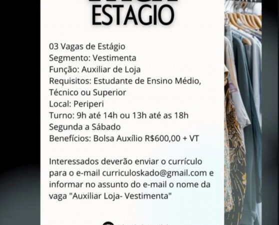 3 Vagas de emprego para Estágio Auxiliar De Loja na empresa Kado Brasil em 10/09