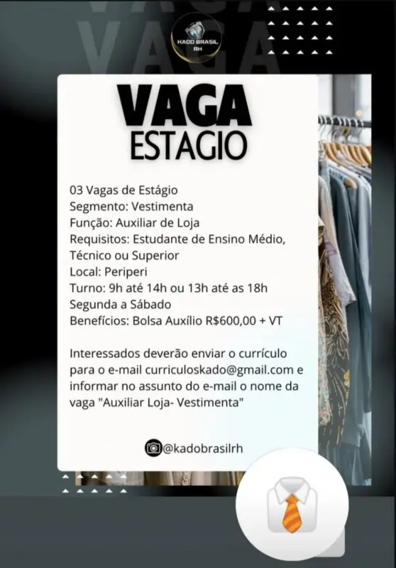 3 Vagas de emprego para Estágio Auxiliar De Loja na empresa Kado Brasil em 10/09