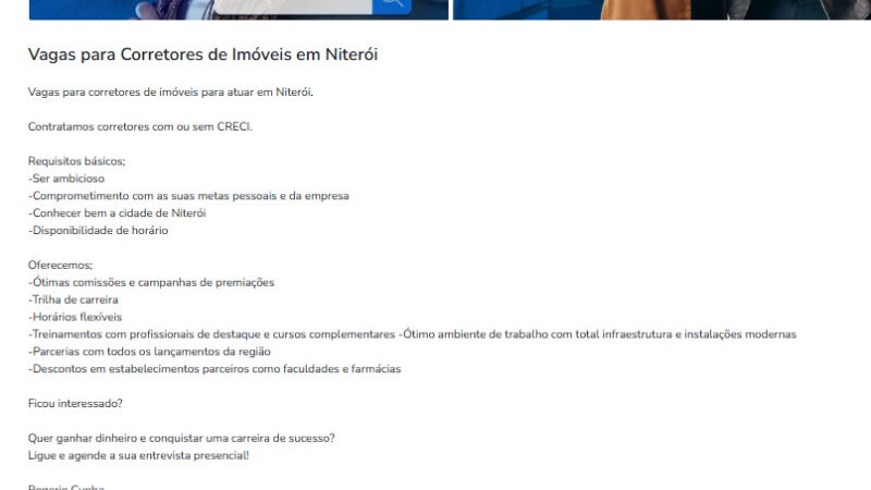 1 Vaga de emprego para Corretor De Imóveis na Cidade Niteroi em 11/09