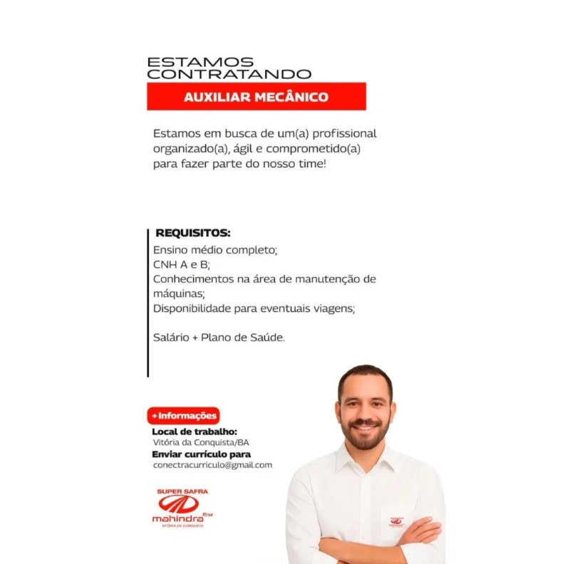 1 Vaga de emprego para Auxiliar Mecânico na empresa Matindre em 18/09