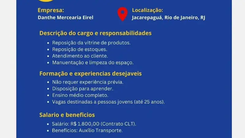 1 Vaga de emprego para Atendente De Padaria sem experiência na empresa Danthe Mercearia Eirel em 09/09
